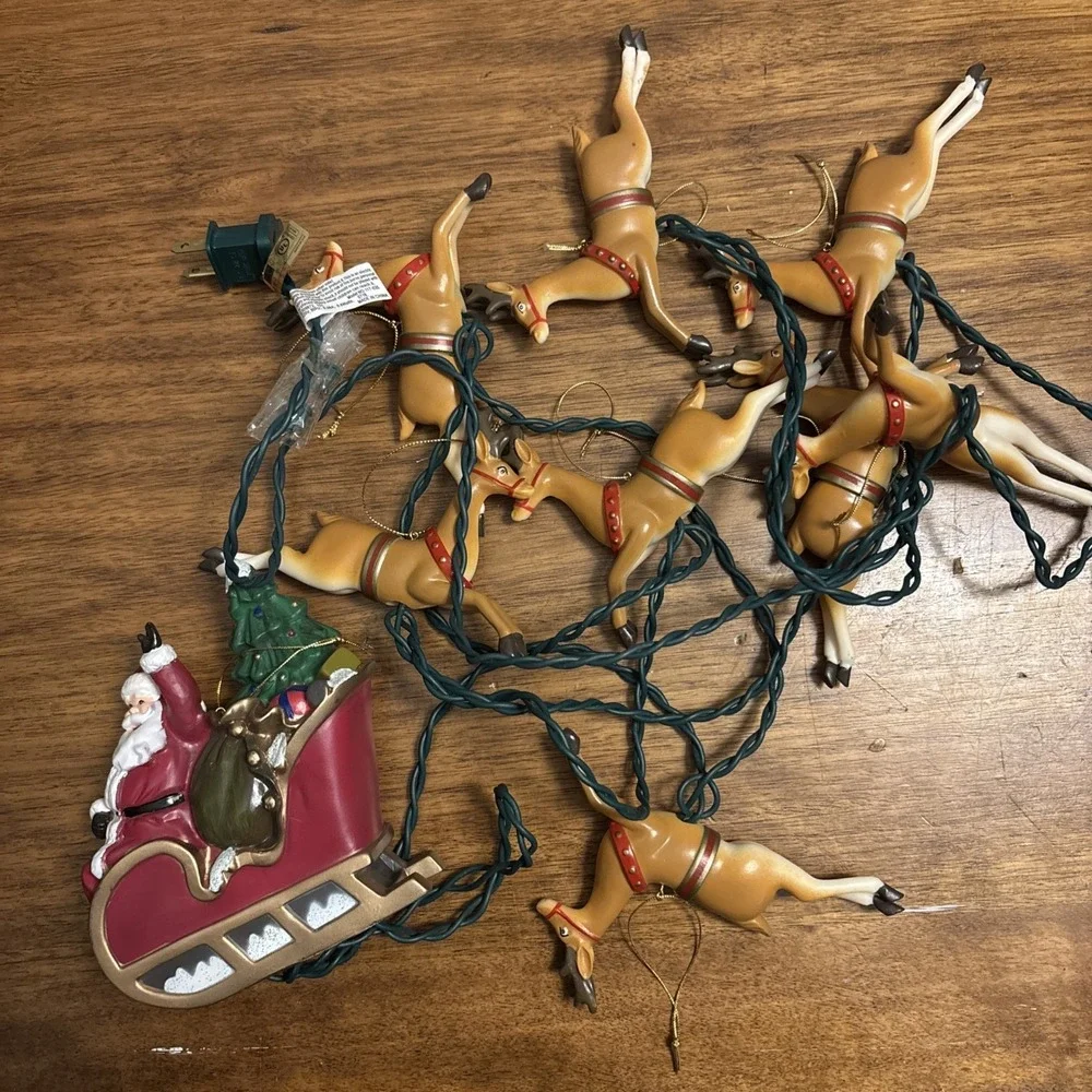 Kurt S. Adler Santa Sleigh and Reindeer Christmas Plastic String Lights with Box